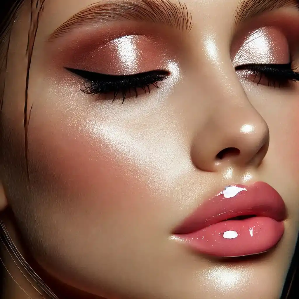 Glossy Eyelids with Subtle Highlighter