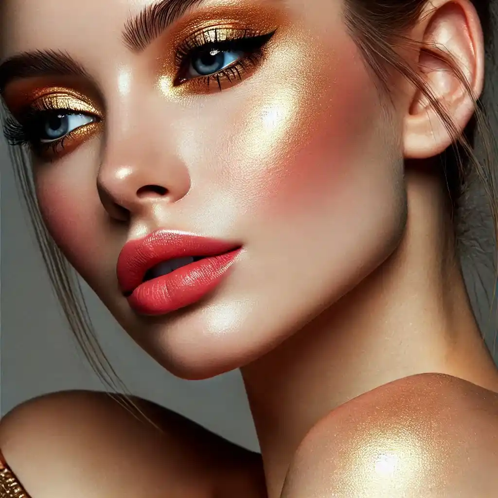 Golden Glow with Soft Coral Lips