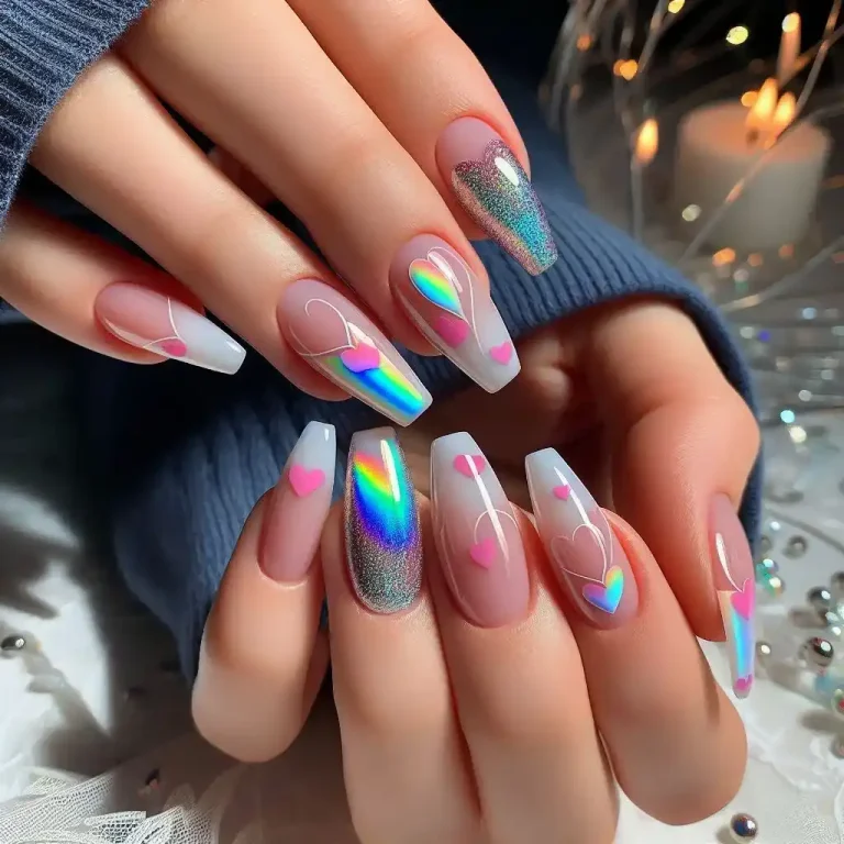 Holo Heart French Tips