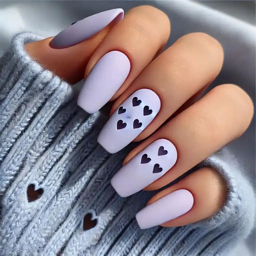 Lavender Matte Nails with Heart Cutouts 