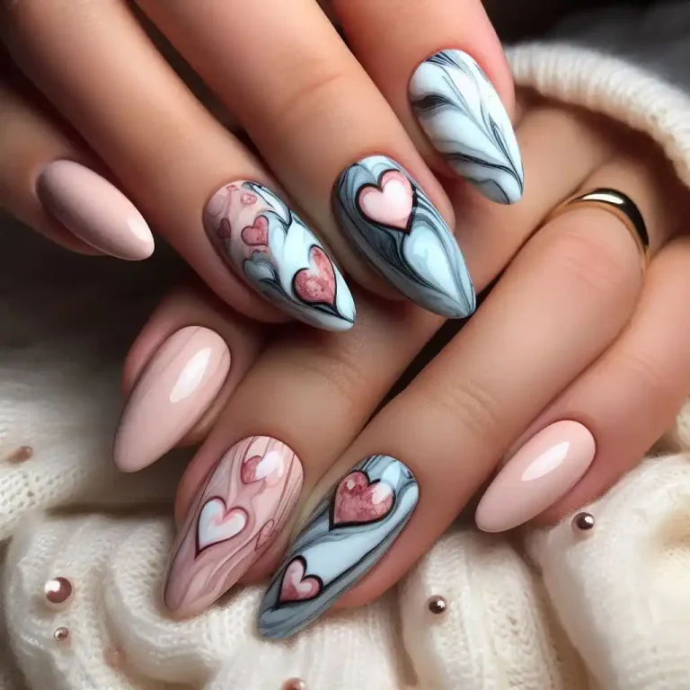 Marble Candy Heart Nails