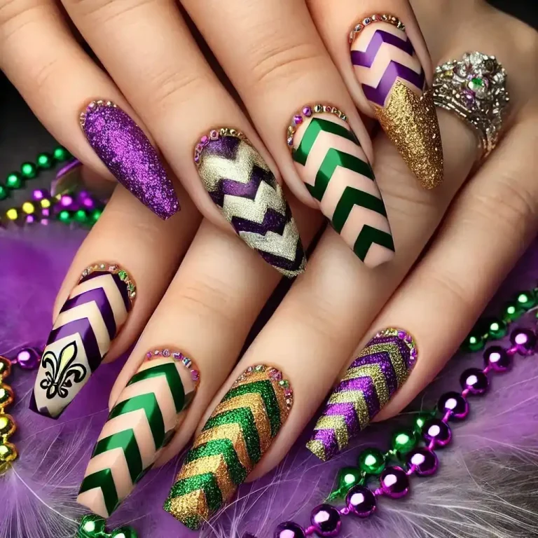 Mardi Gras Chevron Nails