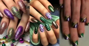 Festive Mardi Gras Dip Nails That Sparkle Like Beads and Crowns