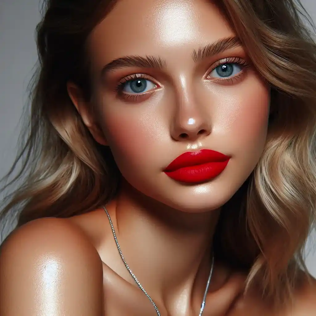 Matte Red Lips with Dewy Skin 