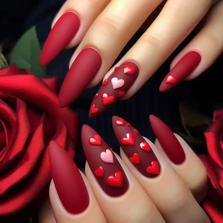 Matte Red with Glossy Hearts