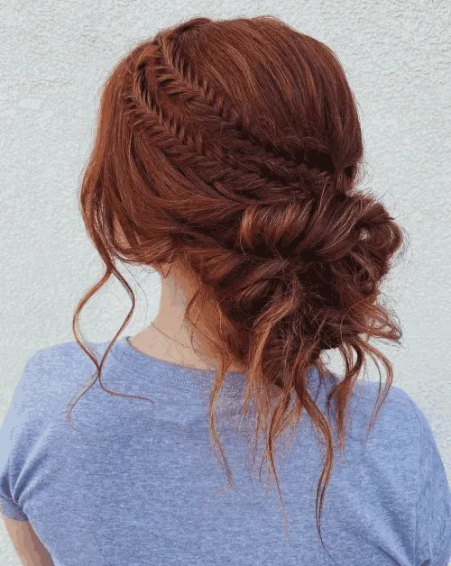 Messy Bun with Two Fishtail Braids