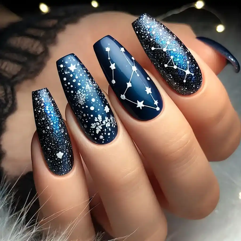 Midnight Blue Starry Nails