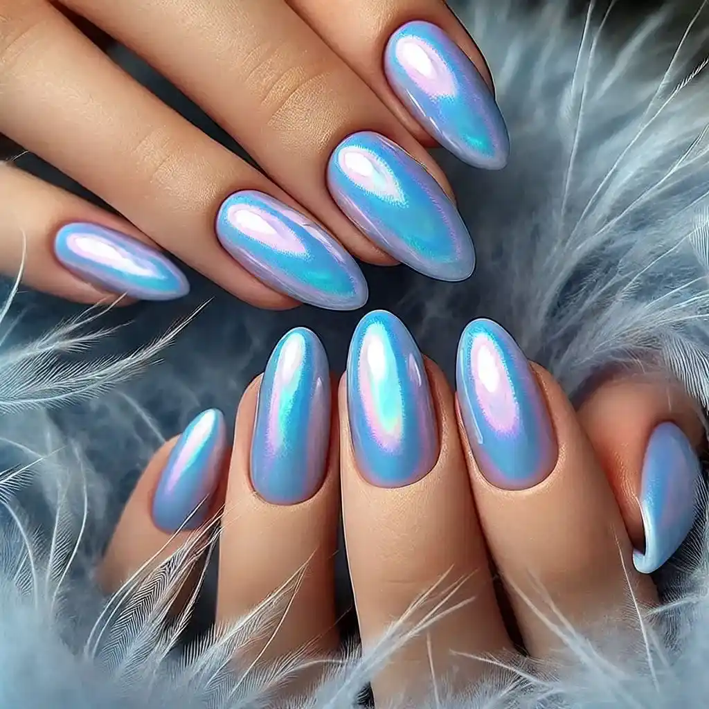 Opalescent Blue Chrome Nails