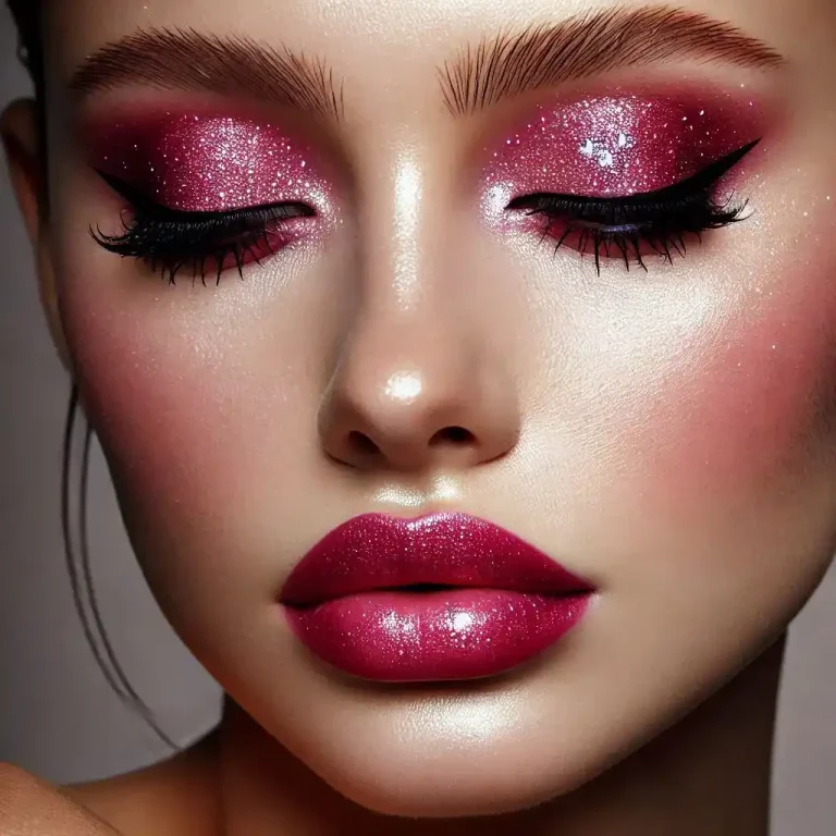 Pink Glitter Eyes with Berry Lips