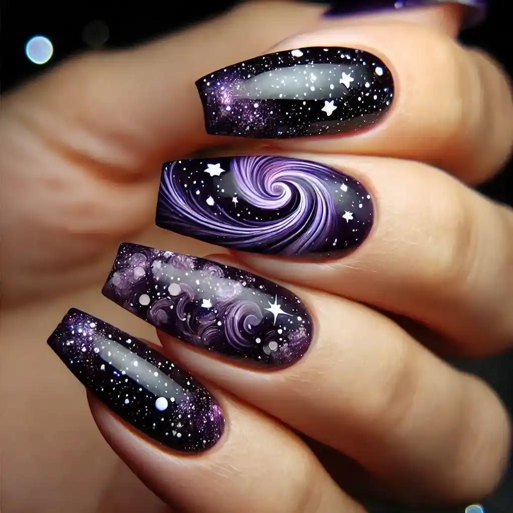 Purple Galaxy Nails