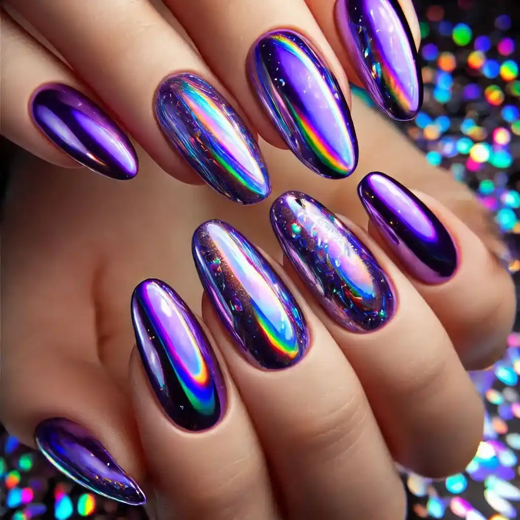 Purple Holographic Nails 