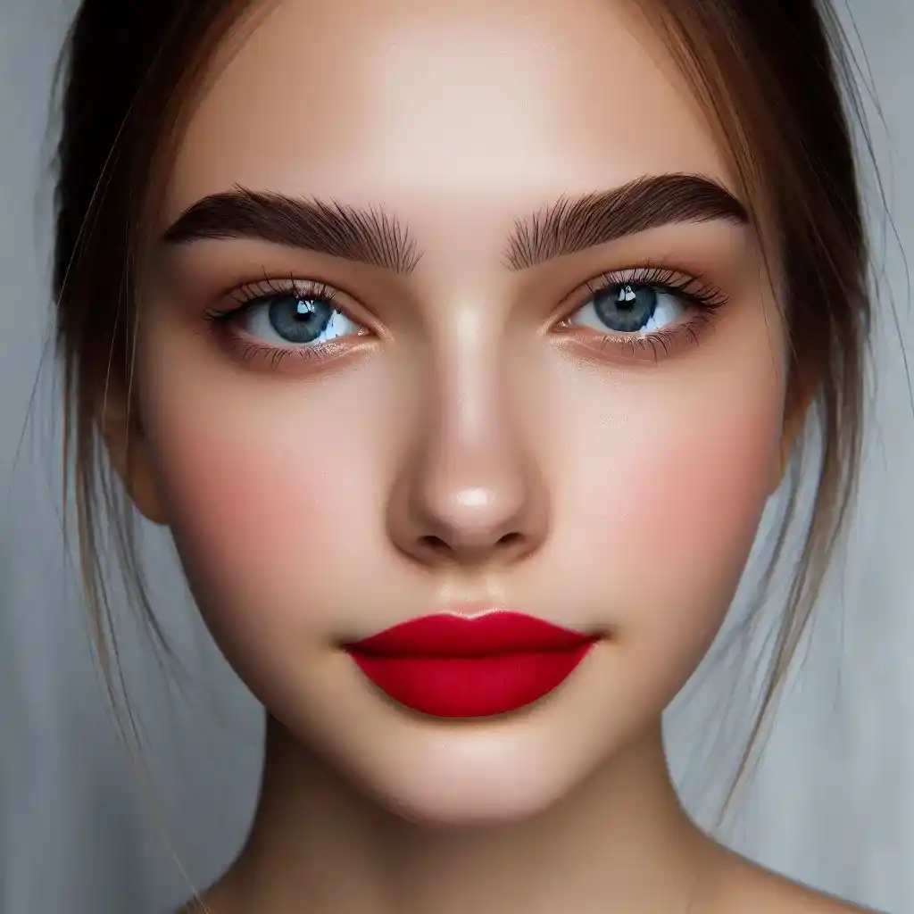 Red Lip Stain with Natural Makeup 