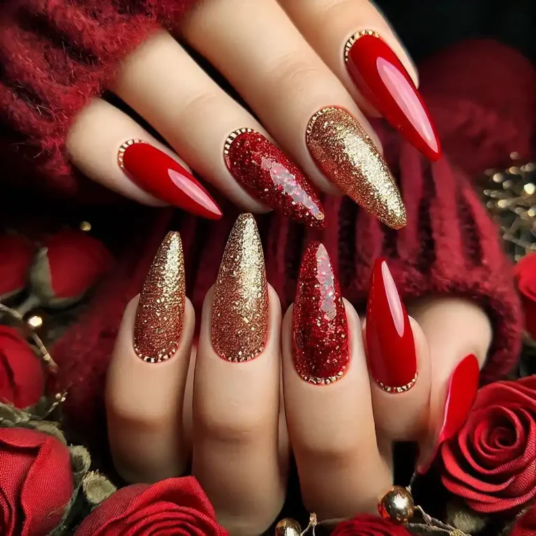 Red and Gold Glitter Tips