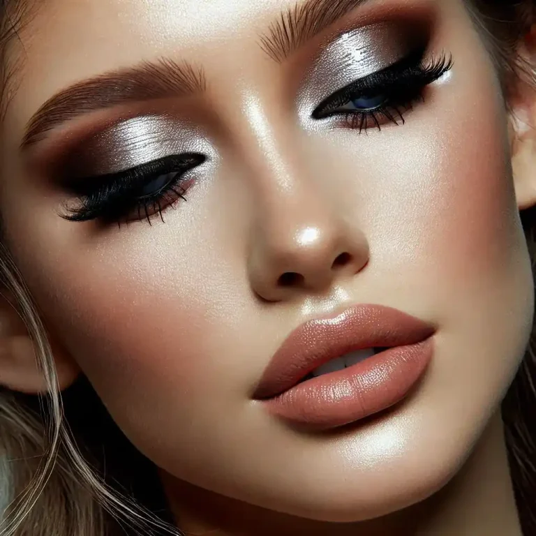 Silver Eyeshadow with Nude Lips