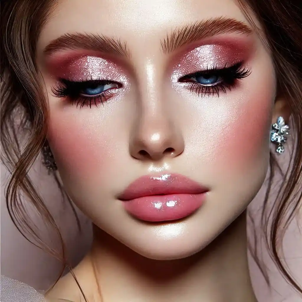 Soft Pink Eyeshadow with a Clear Gloss