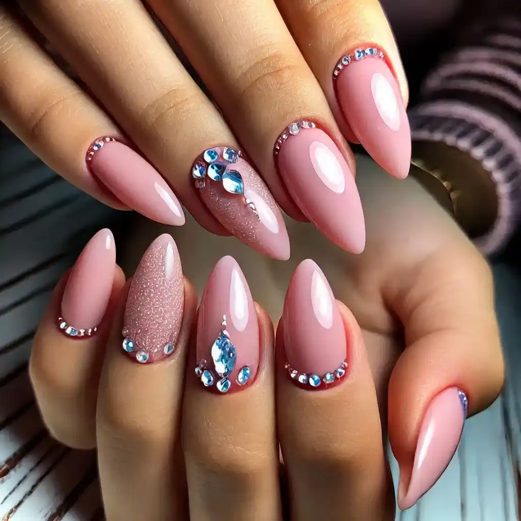 Soft Pink with Rhinestone Accents