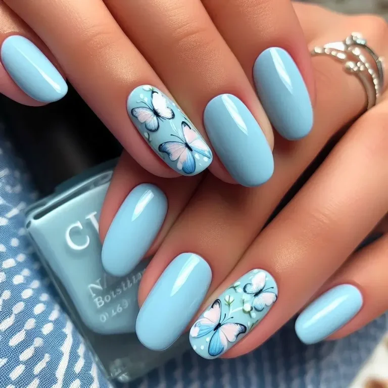 Baby Blue Butterfly Nails