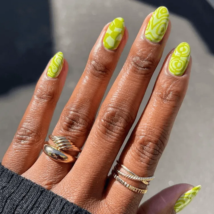 Chartreuse Mismatch Nails 