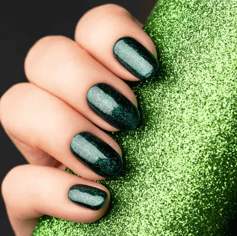 Forest Green Glitter St. Patrick’s Day Nails 