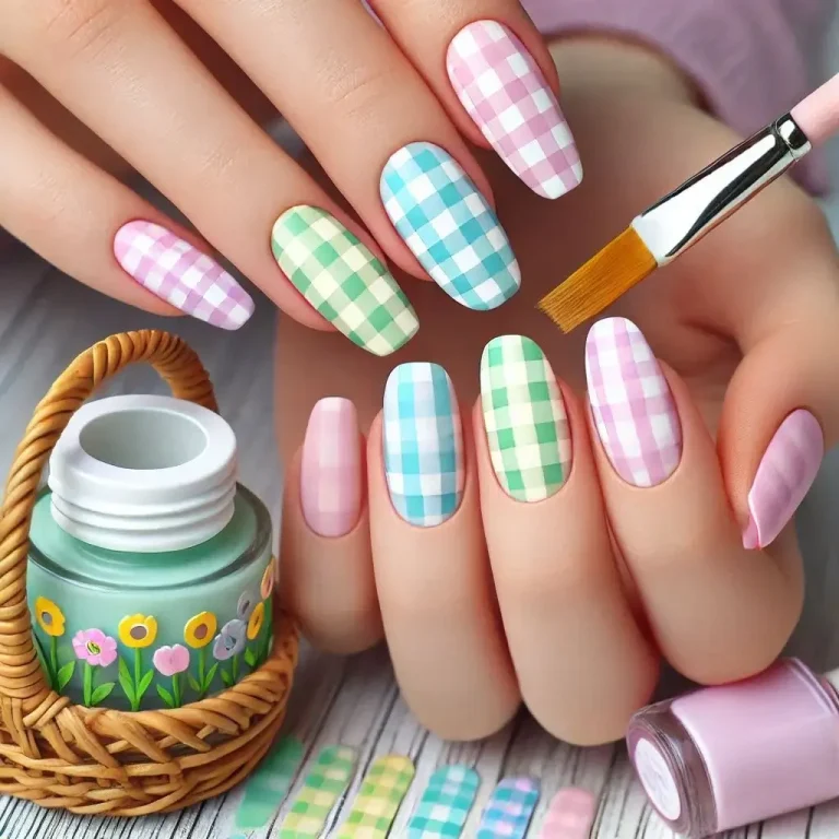 Gingham Pastel Nails