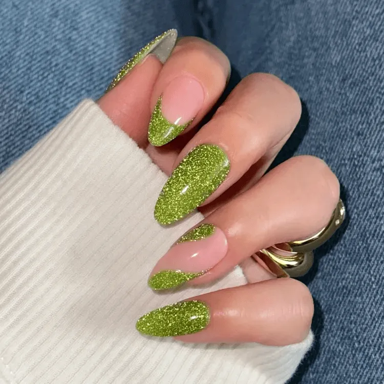 Green Glitter Nails 