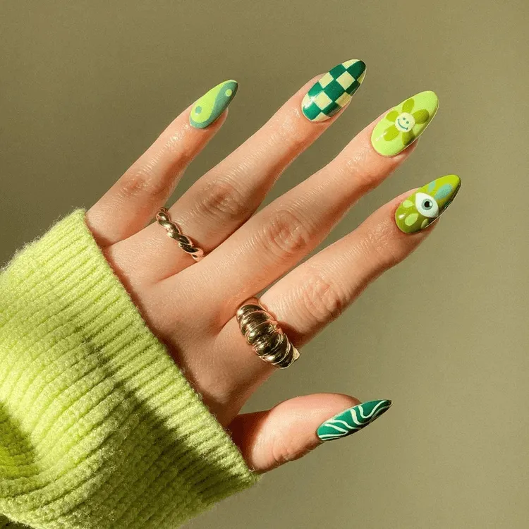 Green Mix-and-Match Nails 