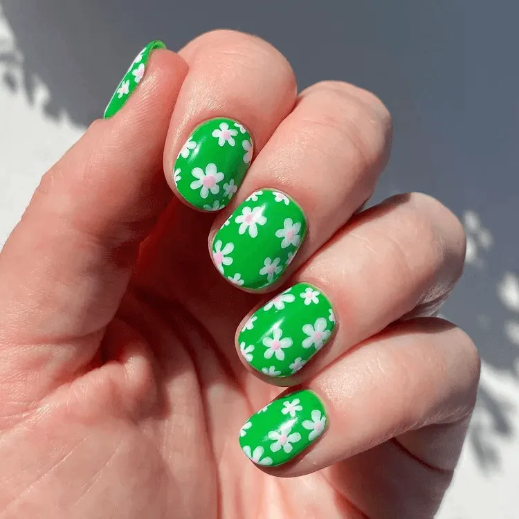 Kelly Green Floral Nails 