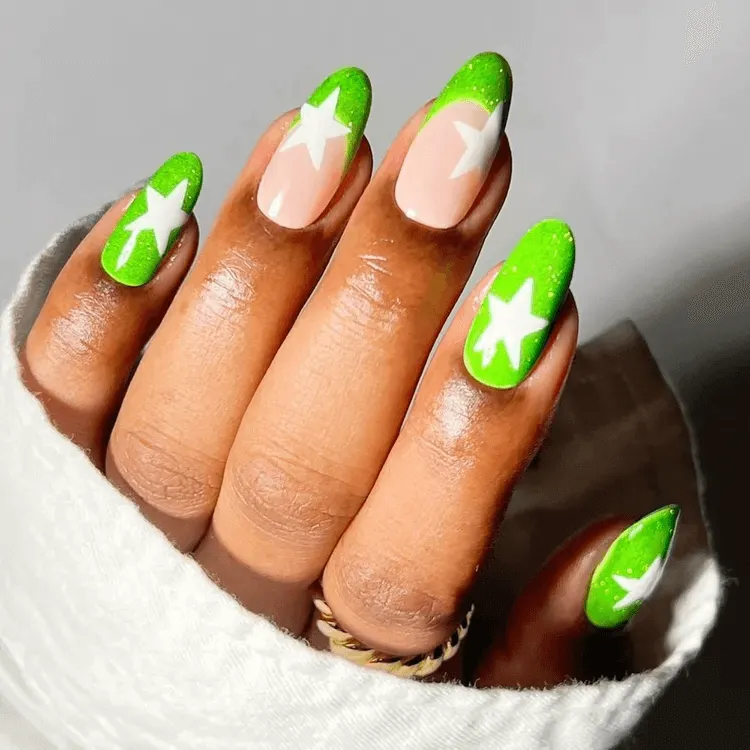 Lime Green Star Nails 