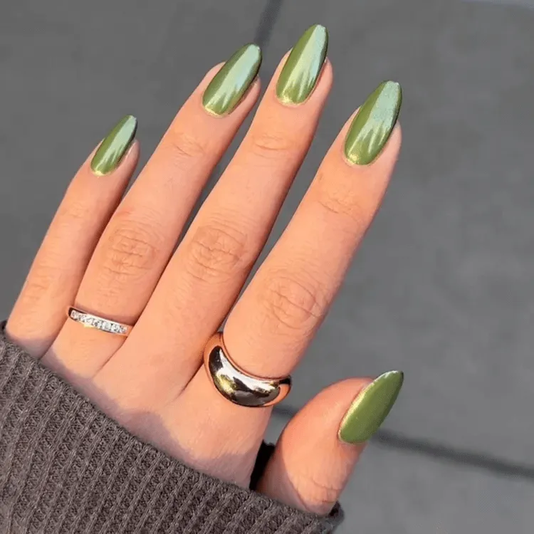 Solid Olive Green Nails 