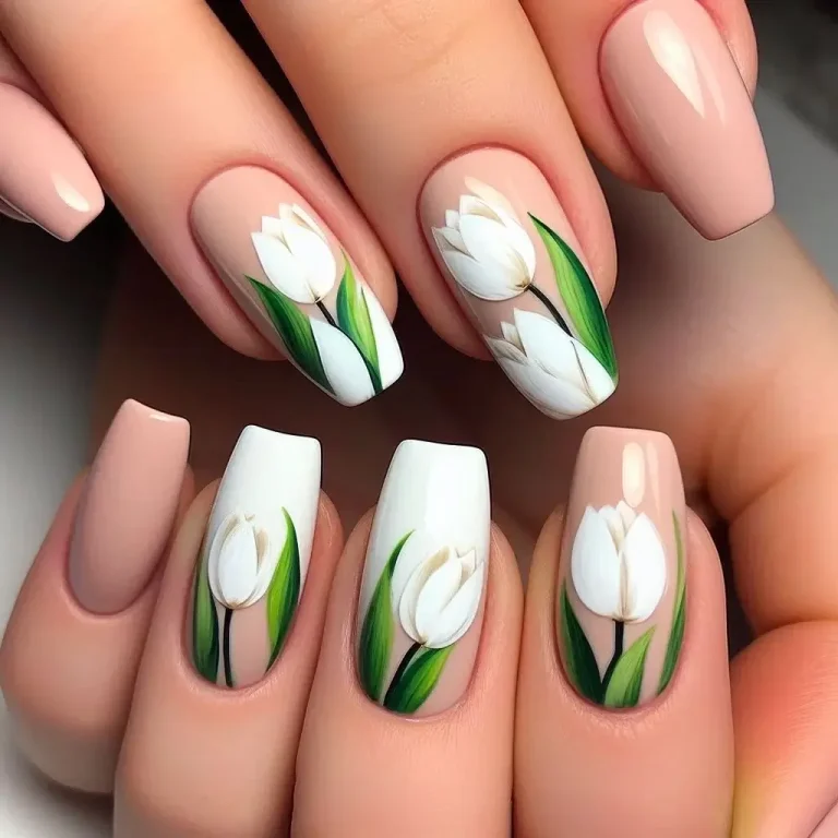 White Tulip Accent Nails